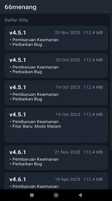 Riwayat Versi 66menang untuk Pengguna Android