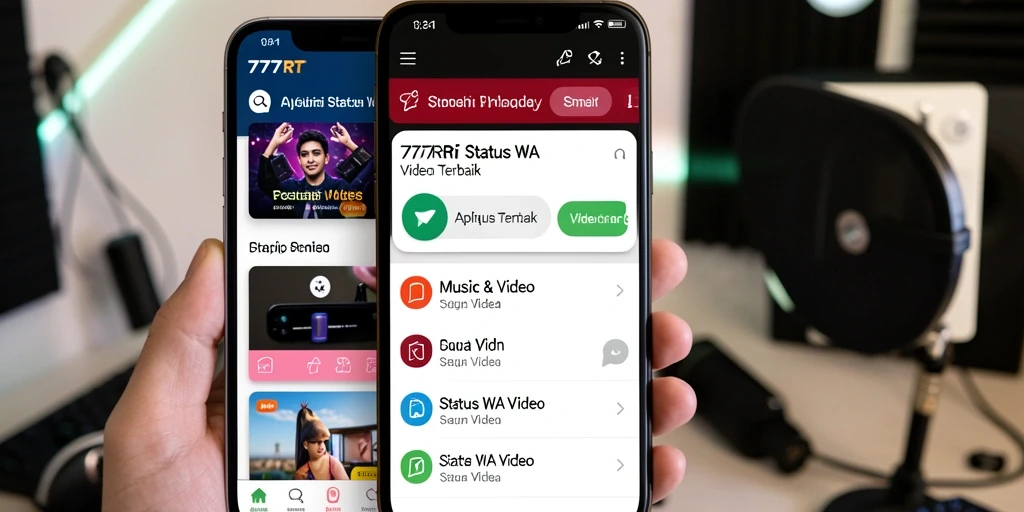 Tampilan antarmuka aplikasi 777RT untuk Status WA Video yang menarik.