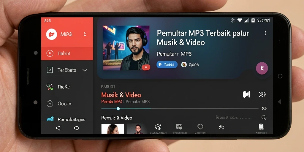 Tampilan antarmuka BARU01 sebagai Pemutar MP3 yang menarik.