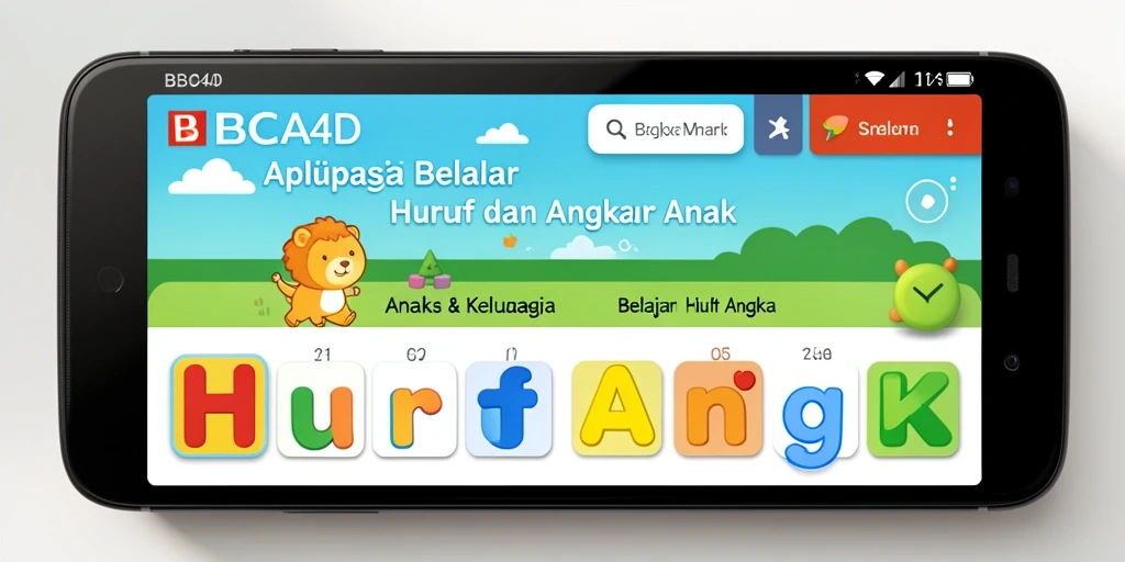 Tampilan antarmuka <strong>BBCA4D</strong> yang menarik dan interaktif untuk belajar huruf dan angka.
