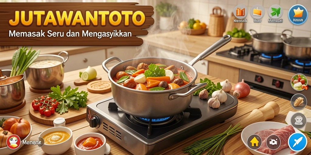 Antarmuka seru permainan Memasak JUTAWANTOTO yang penuh warna.