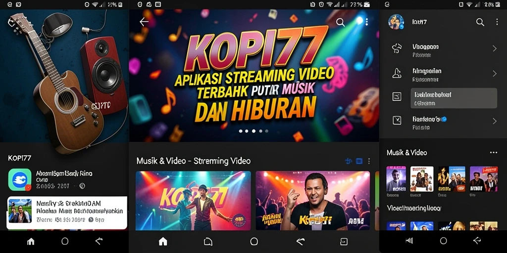 Antarmuka aplikasi KOPI77 yang menarik dengan fitur Streaming Video.