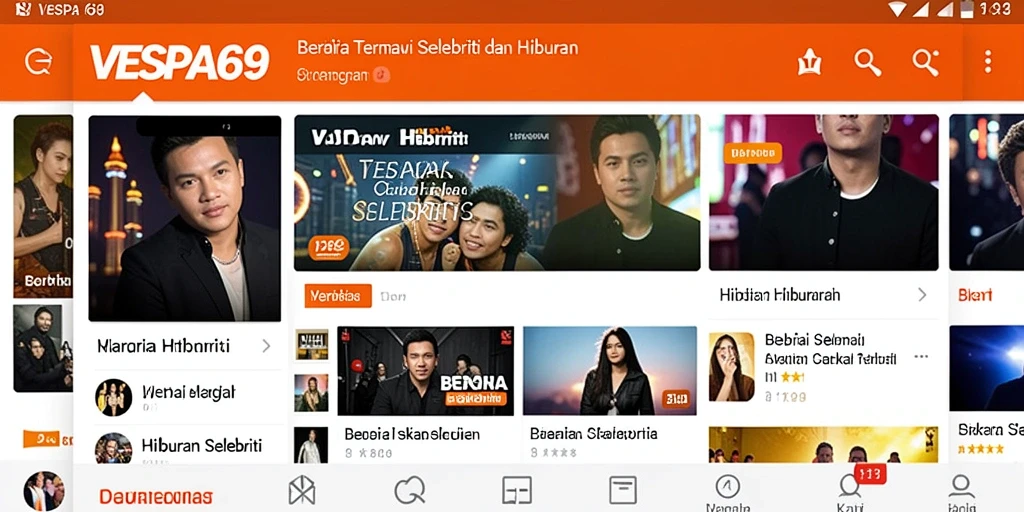 Tampilan antarmuka VESPA69 yang menarik dan fungsi berita hiburan yang informatif.